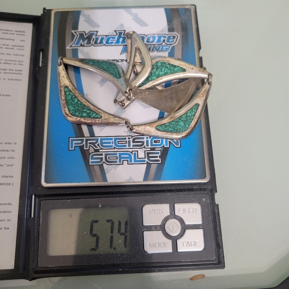 vintage Mexico sterling silver 925 turquoise chip inlay aztec motif necklace - Picture 12 of 12